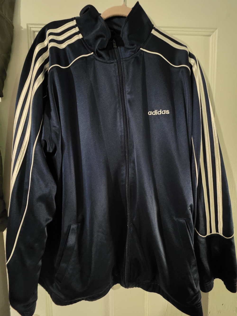 adidas Navy Blue Track Jacket with White Stripes